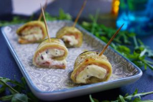 Roulés d'aubergines au fromage frais et jambon blanc