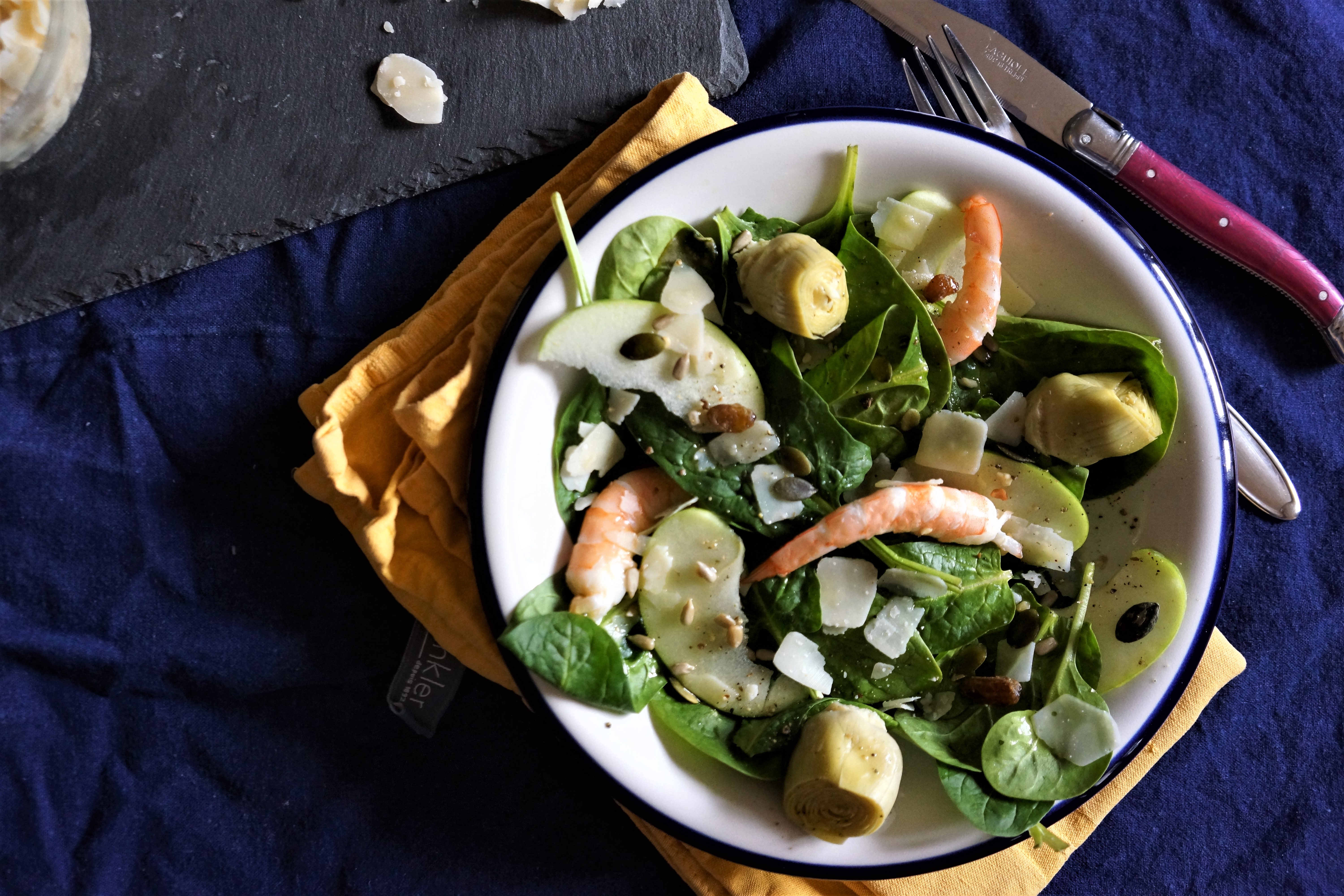 salade pousses epinard crevettes toque et tablier