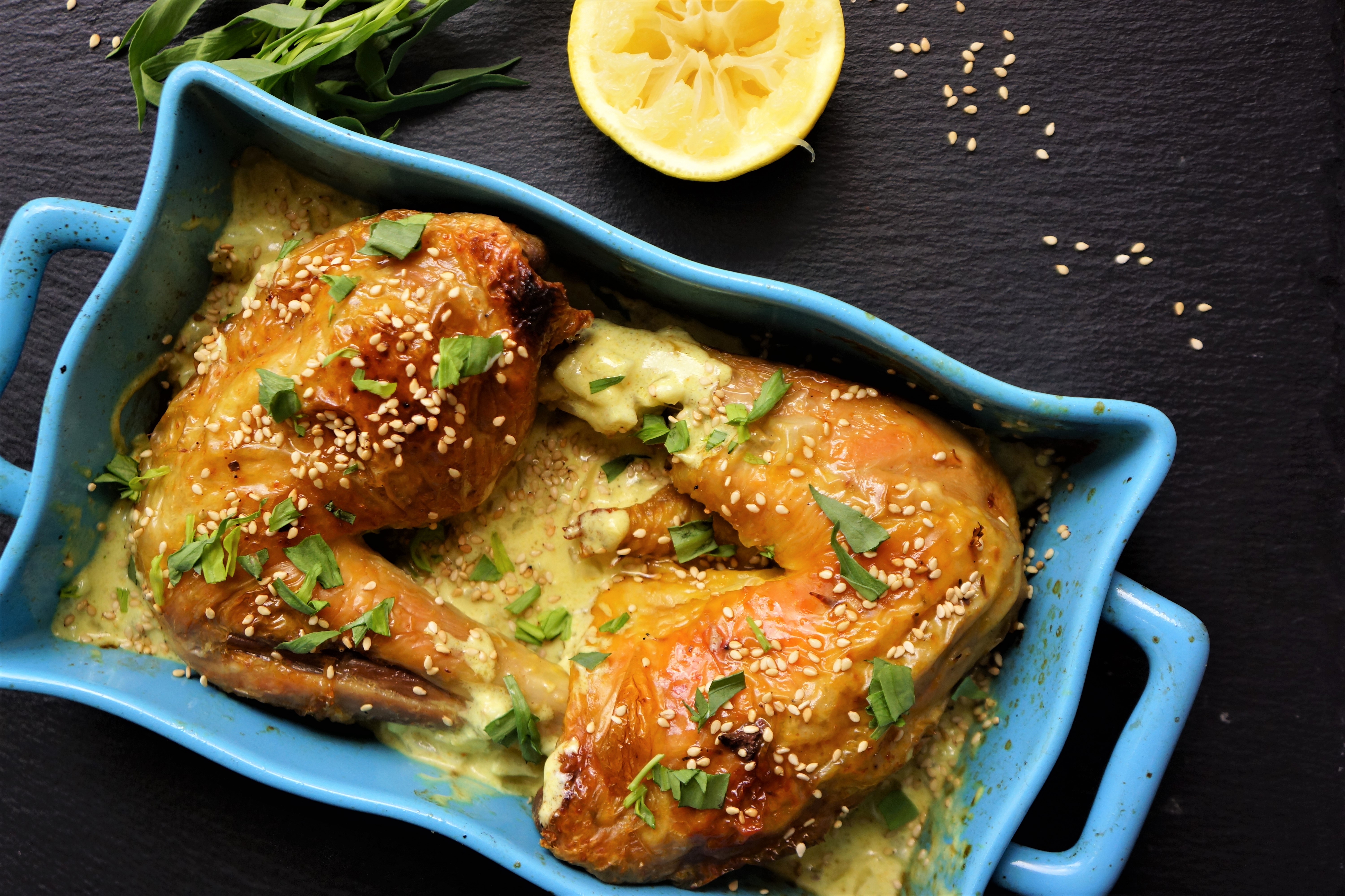 poulet sesame coco et estragon toque et tablier